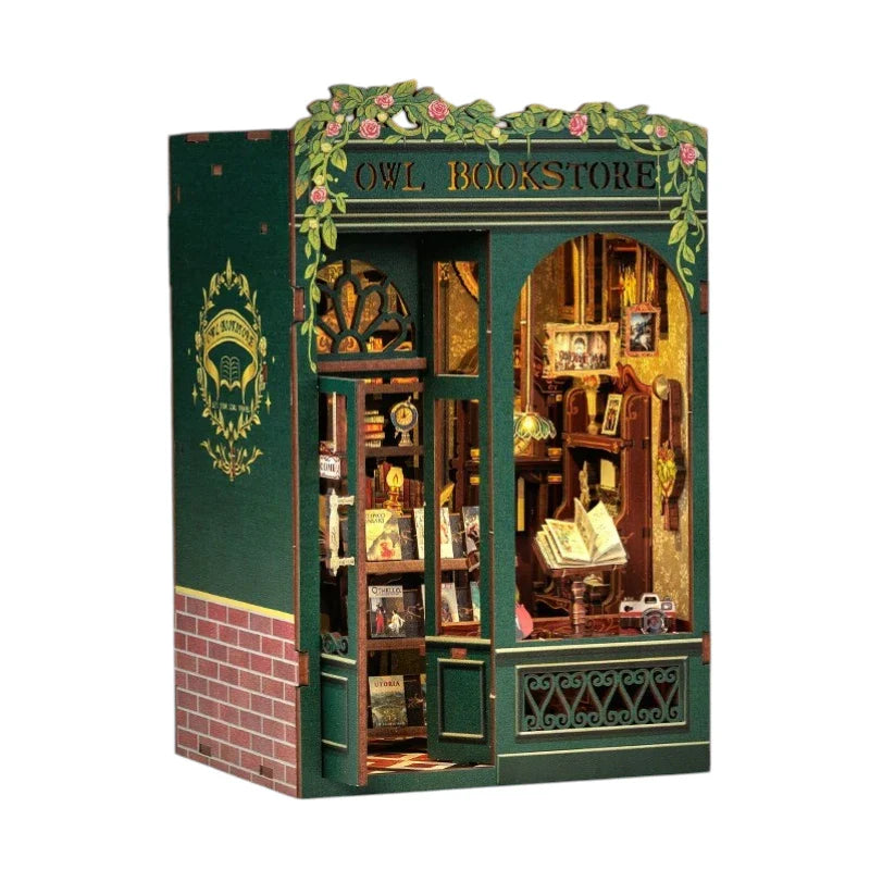 DIY Book Nook Miniature House Kit – LED Wooden Bookshelf Insert - Main Image | TheBrickTube