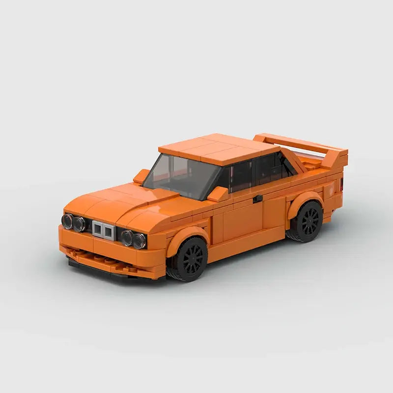 BMW M3 E30|Orange brick model - front angle view - TheBrickTube